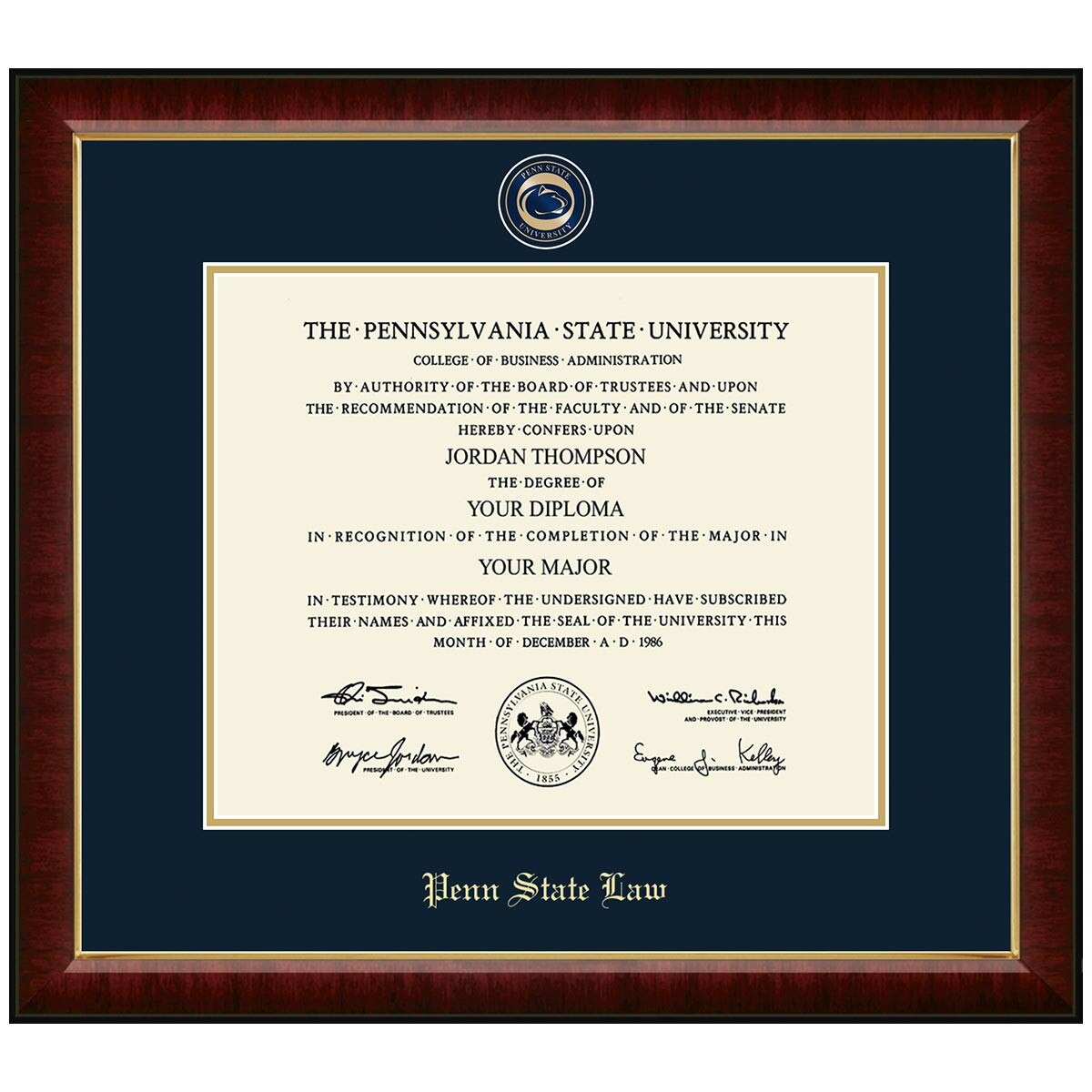 #122 Diploma Frame Penn State Law Masterpiece Medallion Murano (Cherry)